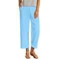 thumbnail image 3 of TaTaai Spring Fall Women's Linen Trousers Elastic Waist Wide Leg Straight Cut Loose Fit Ankle Length Casual Pants Solid Color Versatile Staple for Daily Style Gift, 3 of 9