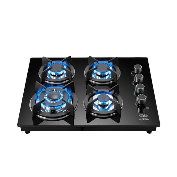 Parrilla de gas premium 4 quemadores 60 cm en vidrio templado con soporte circular de hierro fundido AVERA VT4