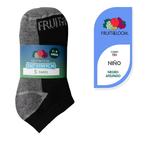 Tin Fruit Of The Loom para Niño, Afelpado Bajo Negro 5 Pares Talla M