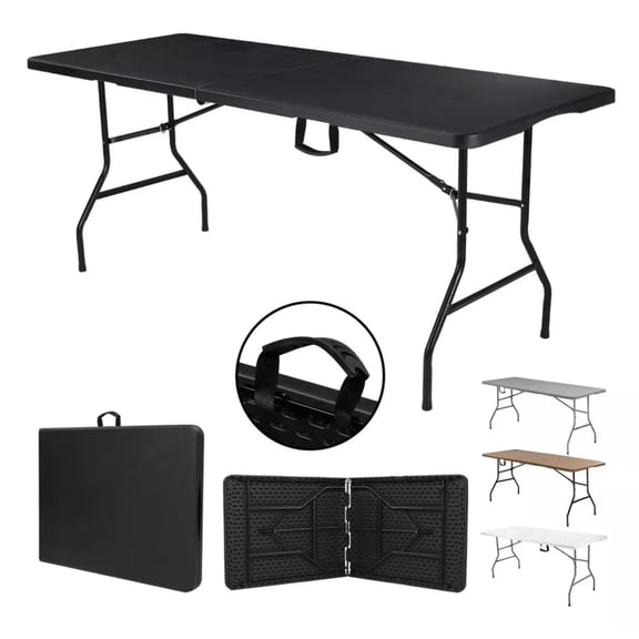 Mesa Plegable Plástico Tipo Portafolio Jardín Portátil 1.80m Color Negro