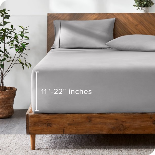 Bare Home Sábana Ajustable Bolsillo Extra Profundo de 22, Colección Premium 1800, Tamaño Queen, Gris Claro