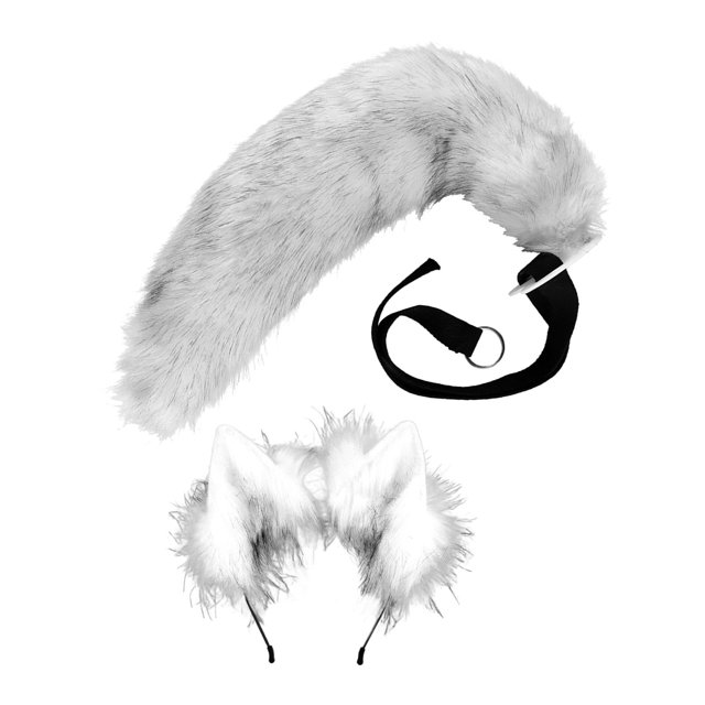 Faux Tail Fox Furry Fácil De Usar Orejas De Clip Para Mujeres Adolescentes Halloween Blanco Negro Sunnimix orejas de zorro y tai