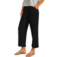thumbnail image 2 of TaTaai Spring Fall Women's Linen Trousers Elastic Waist Wide Leg Straight Cut Loose Fit Ankle Length Casual Pants Solid Color Versatile Staple for Daily Style Gift, 2 of 9