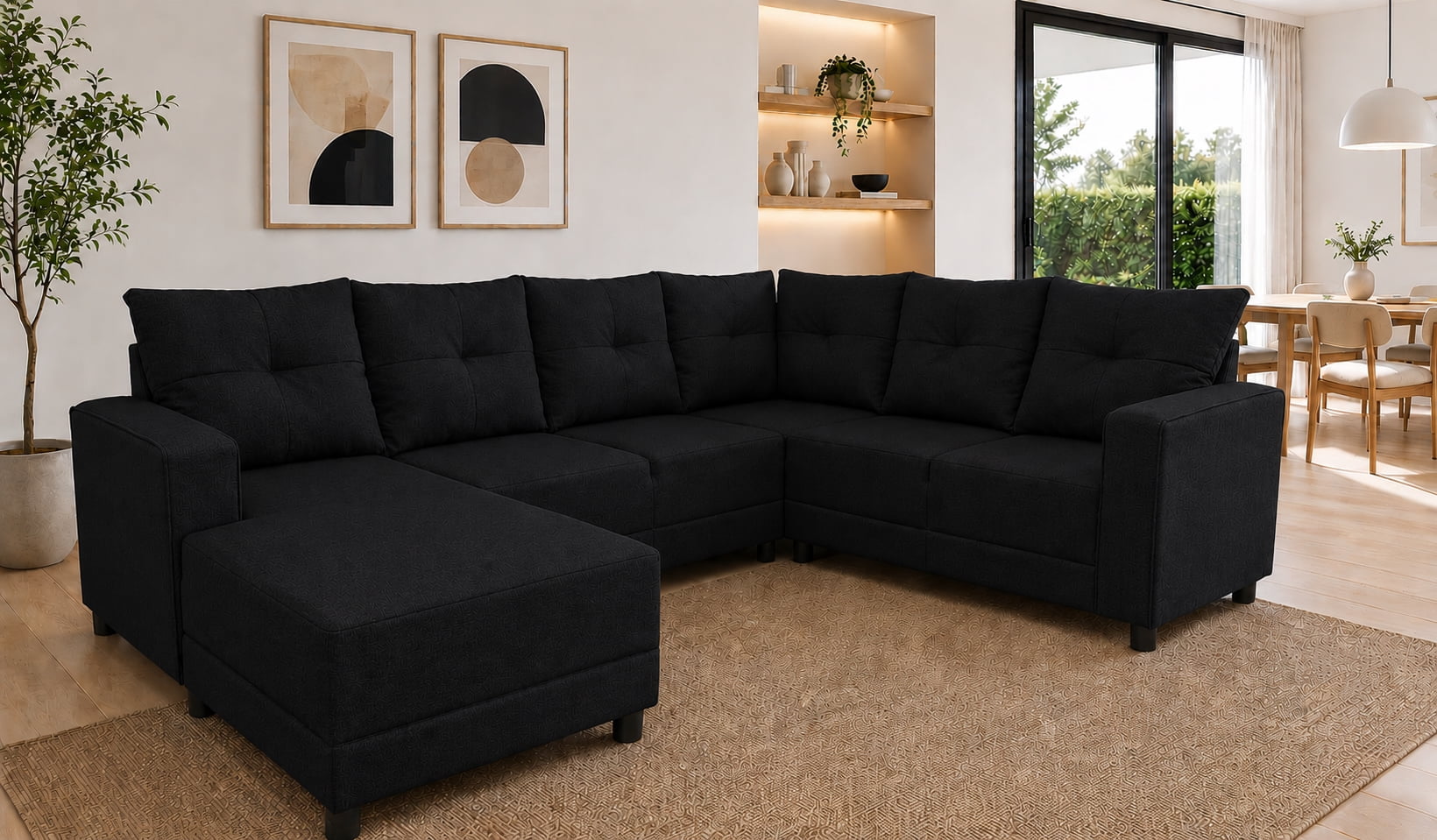 Sala Esquinera en U El Bazar Store Hera Negro 160x275x215 cm 4 Salas en 1 Tela Lino nacional Modular