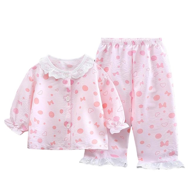 Pajama de las Niñas Del Bebé Conjuntos de Encaje Recortado Solapa Dos Piezas Ropa de Dormir, Respirable Aire Acondicionado Ropa para Niños