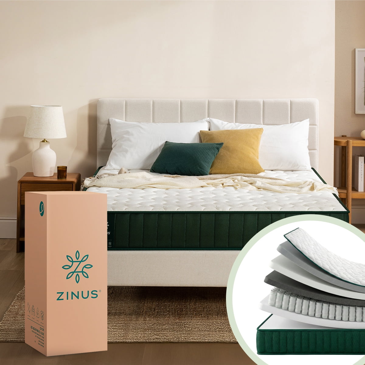 Zinus Essentials Colchón en Caja Matrimonial de Memory Foam con 6 Capas de Materiales y Resortes, Altura Total de 20cm, Aislamiento de Movimiento, Firmeza Media, AirFlow. Certificación CertiPur