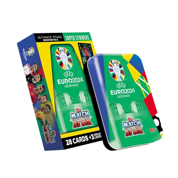 Tarjetas coleccionables Topps Euro 2024 Match Attax – Lata de sobres Super Strikers