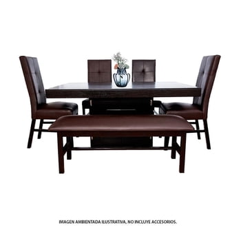 Comedor 4 sillas y 1 Banca con Mesa Rectangular Café Camacho