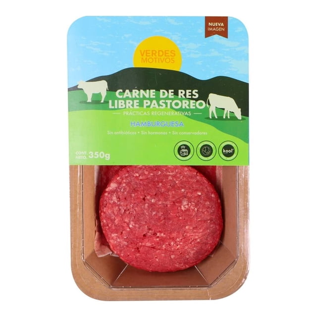 Carne Para Hamburguesa Verdes Motivos De Res Congelada De Libre Pastoreo 350 G