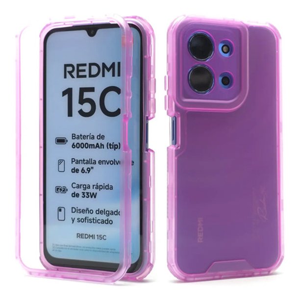 Funda 3 en 1 Icon Case Matte Skin para Poco C85, Carcasa, Protector, Uso Rudo, Protección 360, Full Case, Bumper, Antigolpes, Esquinas Reforzadas, Protección de Cámara - Magenta