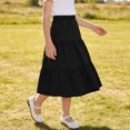 thumbnail image 1 of Falda midi vaquera escalonada para niñas, cintura alta elástica, corte en A, falda larga informal, suave, transpirable, con volantes, color negro, tallas de 4-5 a 14-15 años., 1 of 5