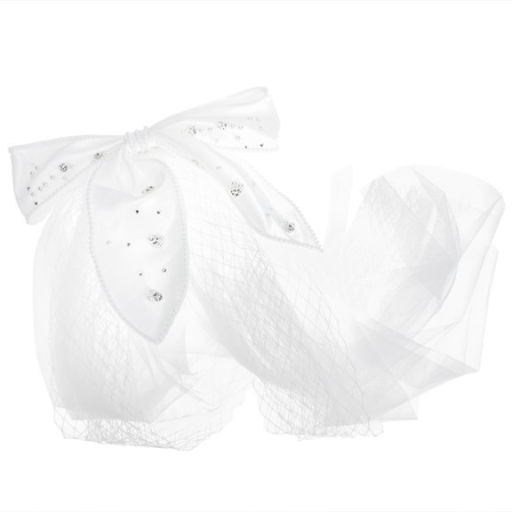 RENACLIPY Elegant White Bridal Veil with Lace Bow and for Wedding Decoration
