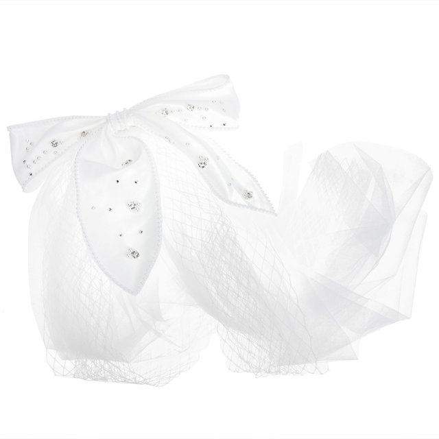 RENACLIPY Elegant White Bridal Veil with Lace Bow and for Wedding Decoration
