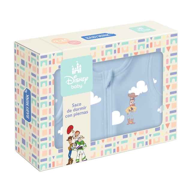saco de dormir con piernas disney toy story bm bd002 saco de dormir 12-24 meses doble vista en flannel multicolor con estampado de Woody y nubes, sin mangas y tiro bajo para libertad de movimiento; empaquetado en caja Disney Baby Mink; también adecuado como prenda cómoda para gateo y siesta.