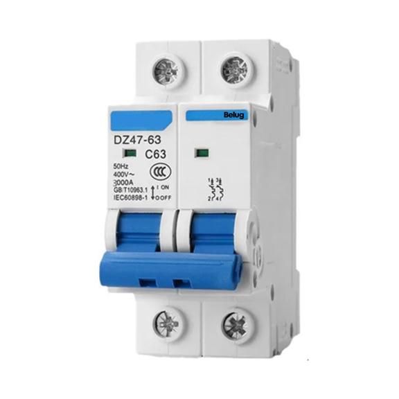 Interruptor Belug Termomagnetico Ac Riel Din 2 Polos  10A Blanco con Azul