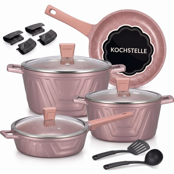 Batería de Cocina Antiadherente de Mármol Kochstelle Basics Modern 13 Piezas Rosa