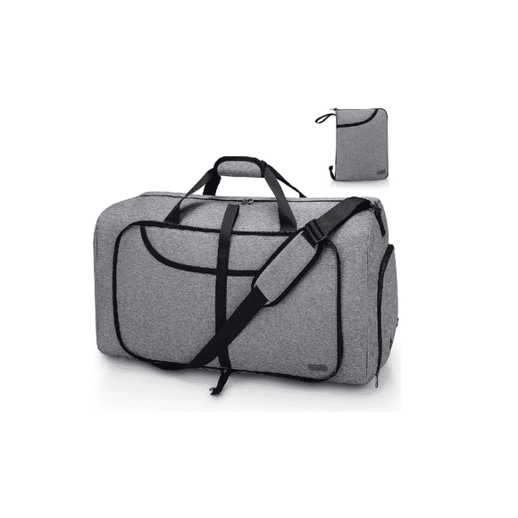 Maletas Viaje Bolsa Plegable 75 Litros Grande Gris Líneas Negras