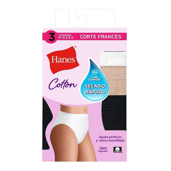 Pantaleta Hanes Cool Comfort para Mujer, Corte Francés 3 Piezas Multicolor Talla M