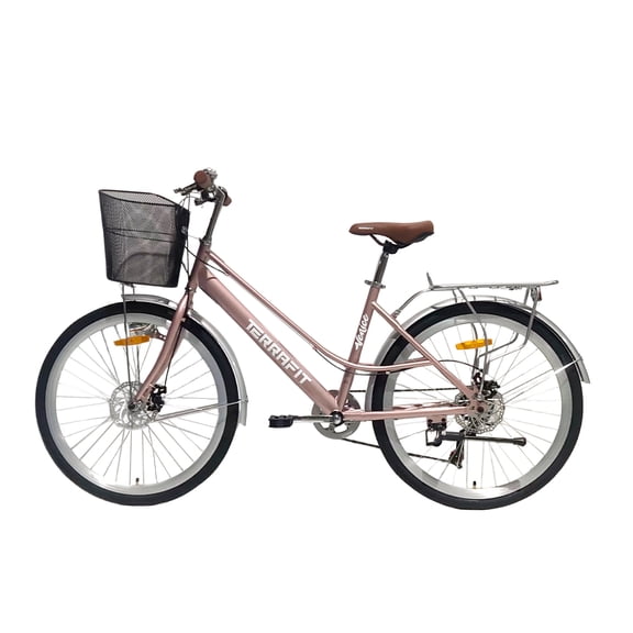 Bicicleta Urbana Para Mujer De Paseo R 26 TERRAFIT Vintage Venice Tf Rosa Dorado
