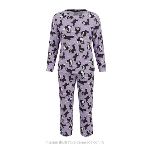 Pijama Disney Princesas para Dama Playera Manga Larga con Pantalón Lila Talla M 2 Piezas