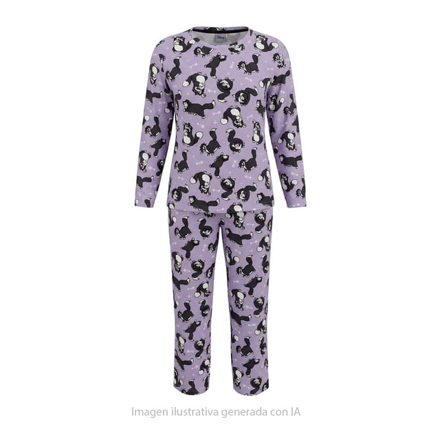 Pijama Disney Princesas para Dama Playera Manga Larga con Pantalón Lila Talla M 2 Piezas
