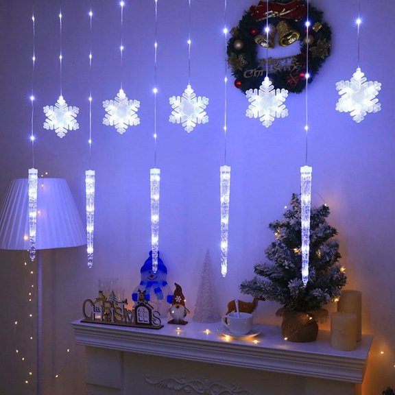 Guirnalda de luces navideñas con forma de copo de nieve y control remoto | Iluminación LED navideña para decoración interior y exterior