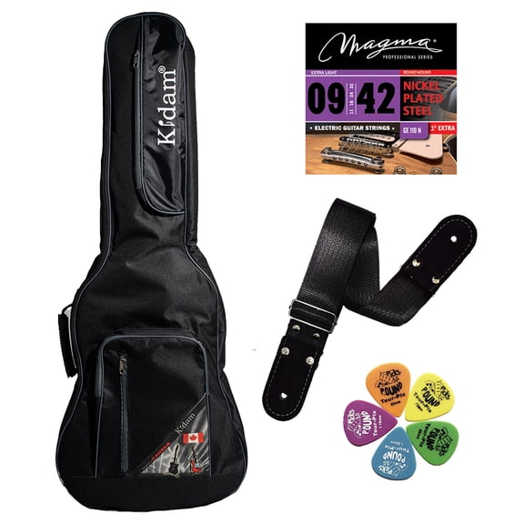 KIT Kidam funda guitarra ELECTRICA B/G con STRAP plumillas cuerdas Magma GE 110 N
