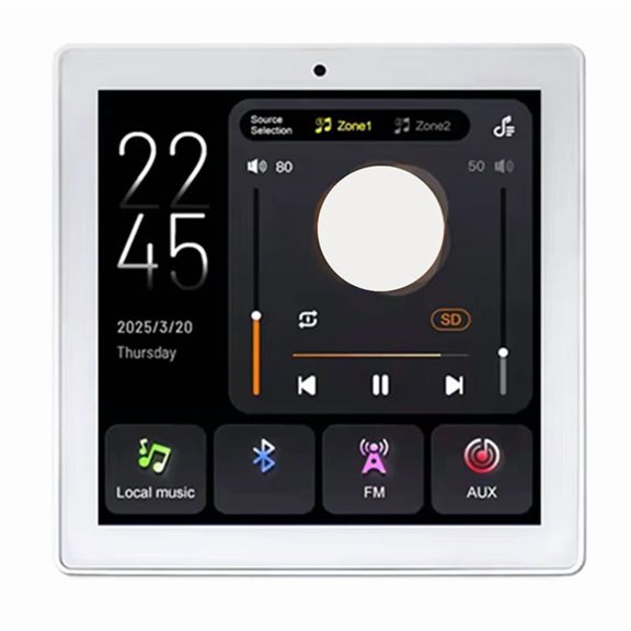 Amplificador de Pared de 4 Pulgadas con Pantalla de Control Central Integrada, Panel de Música Inteligente Bluetooth, Lector de Tarjetas USB TF de 25 W