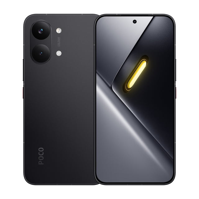 smartphone celular xiaomi poco x8 pro max 5g dual sim dual standby 512gb 12gb ram negro teléfono móvil desbloqueado nuevo lanzamiento vista frontal y trasera centrada; carcasa negra mate con bordes redondeados, pantalla OLED de 6.83" con orificio de cámara frontal centrado y biseles delgados, módulo trasero con dos lentes circulares y flash LED, logotipo POCO en la trasera, enfocado en rendimiento y duración de batería; también apto para multitarea y juegos exigentes.