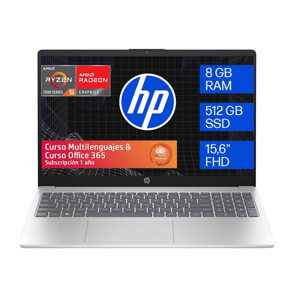Laptop HP 15 fc0079la AMD Ryzen 5 8GB RAM 512GB SSD HD incluye Microsoft 365 Personal y Curso Multilenguaje 1 Año