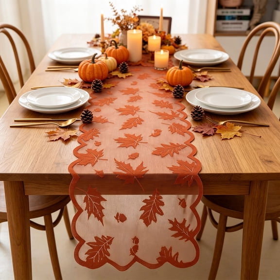 Thanksgiving Harvests Festival Maple Leaf Lace Table Runner Mesa de comedor Decoración de hojas Cuadrados estampados Table Runner