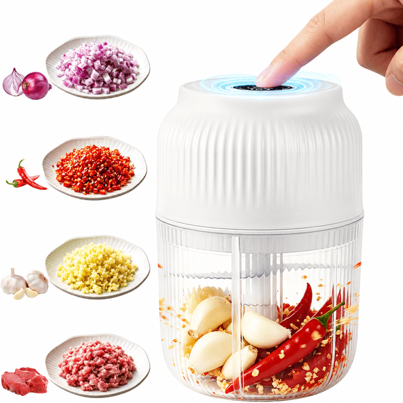 VIONEXIA MiniBlend Pro Chopper, Ajo Eléctrico Chopper, Mini Procesador de Alimentos Inalámbrico de 400ml con 6 Cuchillas de Acero Inoxidable, Picadora de Alimentos Recargable por USB para Ajo,