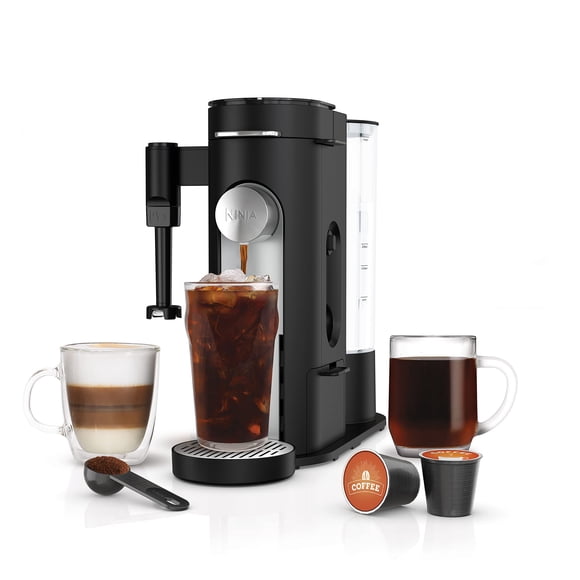 Ninja PB051 Pods & Grounds Specialty Cafetera de una sola servidor, compatible con K-Cups, espumador de leche integrado, 6 onzas. Taza a 24 onzas. Tamaños de taza de viaje, negro (reacondicionado)