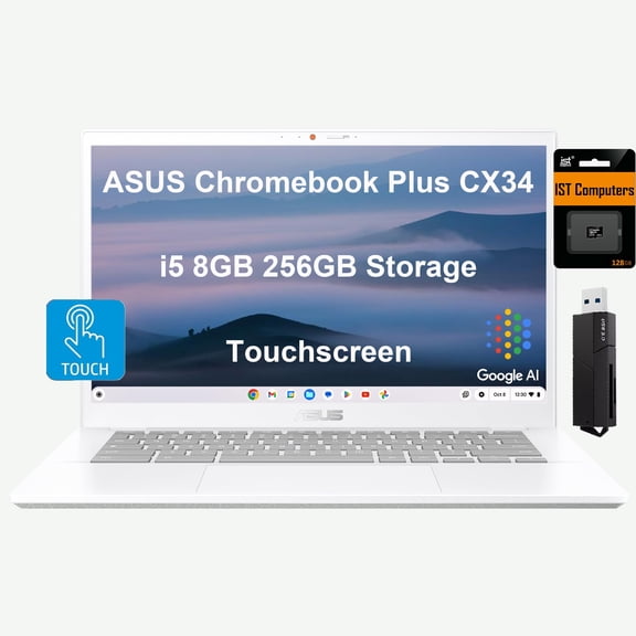 Portátil ASUS Chromebook Plus CX34, pantalla táctil FHD de 14", Intel Core i5-1335U, 8 GB de RAM, 256 GB de almacenamiento (tarjeta SD de 128 GB UFS + 128 GB IST) Enterprise Business, almacenamiento e