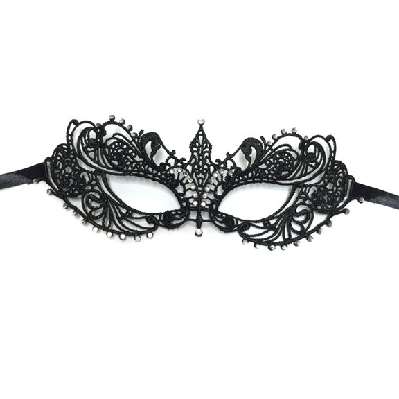 FELTECHELECTR Antifaz veneciano de encaje sexy para mujer con diamantes para fiesta de disfraces de cosplay (negro)