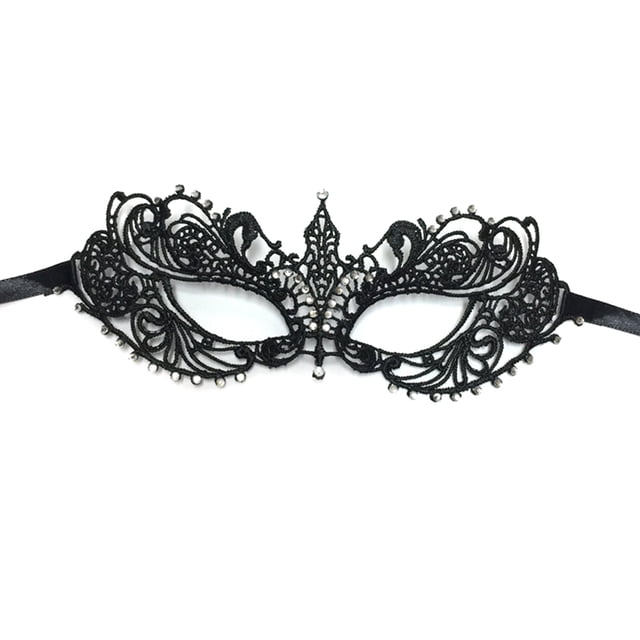 FELTECHELECTR Antifaz veneciano de encaje sexy para mujer con diamantes para fiesta de disfraces de cosplay (negro)