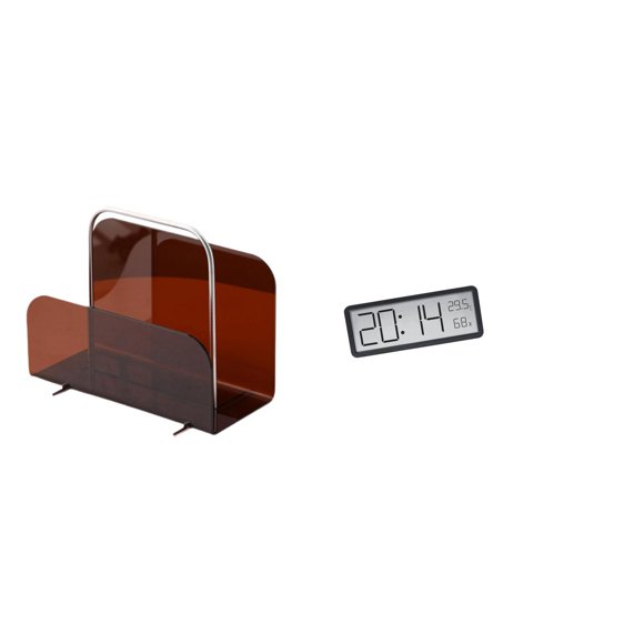Estantería Acrílica Para Revistas Y Libros Con Reloj Digital. Organizador Multifuncional Para Mostrador, Recepción, Oficina Y Aula.