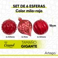 thumbnail image 2 of Esferas para árbol de navidad Artego extra grandes de 15 cm de diámetro paq 6 esferas color Rojo * Línea Caramel 3 texturas y acabados diferentes para colgar Christmas ornaments, 2 of 6
