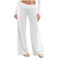 thumbnail image 1 of Amzcrzy Pantalones Palazzo Mujer Anchos Cintura Alta Cómodos Holgados Elegantes Casuales Verano Playa Ligeros Sin Costura Delantera Suaves Elásticos Con Bolsillos Tallas S-2XL Blanco, 1 of 7
