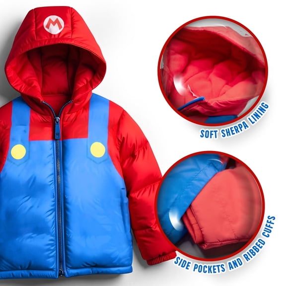 Nintendo Chaqueta de Invierno Super Mario Bros para Niños, Abrigo de Invierno con Estampado Gráfico de Mario Kart para Niños Grandes y Pequeños (Talla 4-18)