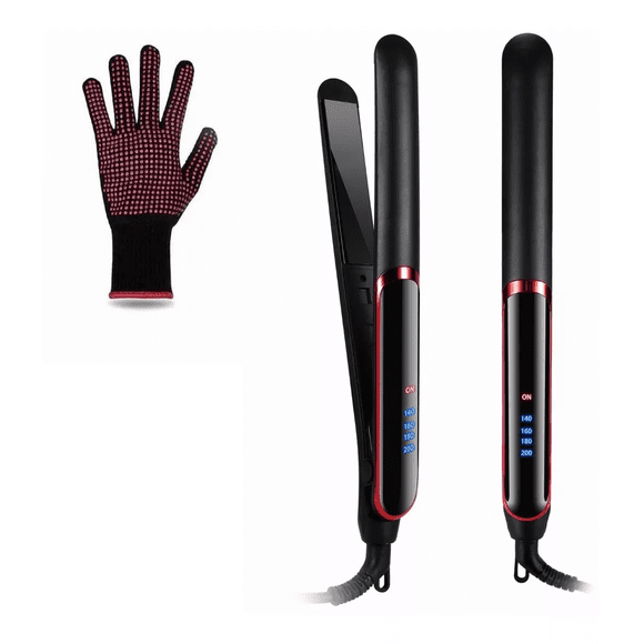 Plancha 2 en 1 Para Cabello De Cerâmica Negra con Rojo