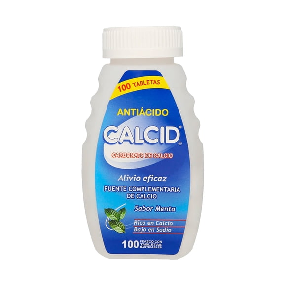 Tabletas masticables Calcid sabor menta frasco con 100 pz
