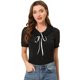 thumbnail image 1 of Allegra K Blusa Informal De Manga Corta Con Escote Plisado Y Lazo para Mujer Negro M, 1 of 4