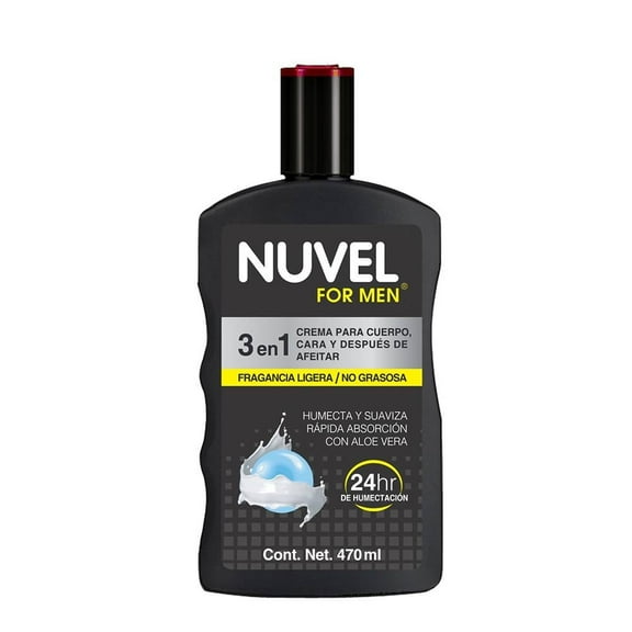 Crema corporal Nuvel For Men 3 en 1 para cuerpo, cara y después de afeitar 470 ml