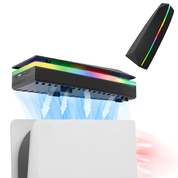 Ventilador antipolvo para PS5 con 7 modos de luz RGB, refrigerador silencioso para PlayStation 5 Digital & Disc Edition, interruptor táctil independiente de 3 velocidades, 2 puertos USB