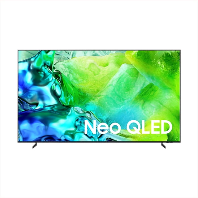 pantalla samsung 65" neo qled qn80h 4k smart tv (2026) Televisor negro frontal de 65" con marco delgado y patas separadas, mostrando una imagen colorida y el texto 'Neo QLED'; panel Neo QLED 4K con Quantum Mini LED, soporte 144 Hz y Dolby Atmos, a menudo usado como monitor de cine en casa por su tamaño.