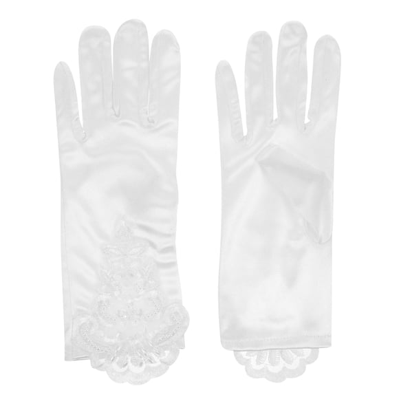 KAKOWELY 1 par de guantes para niños, guantes de encaje para niñas de flores, guantes de actuación para niños, guantes de vestir para niños