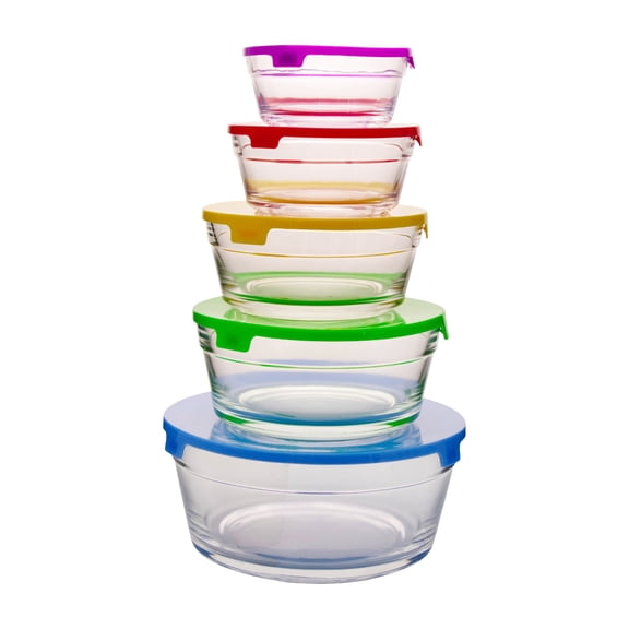Set de 5 Contenedores de Vidrio con Tapa Multicolor, Set Recipientes Almacenadoras de Alimentos, Conserva y Organiza con Estilo