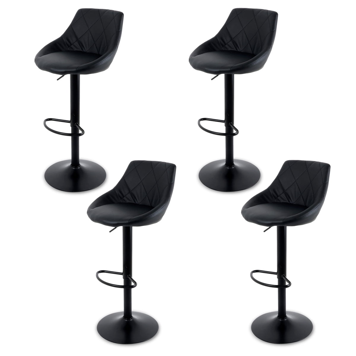 Sillas de Bar para Barra de Cocina con Respaldo y Reposapies de Altura Ajustable Bancos para Bar con Asiento Acolchado Diseño Elegante Set de 4 Piezas Full Black