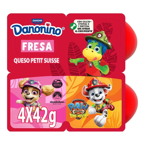 Queso petit suisse Danonino sabor fresa 4 pzas de 42 g c/u